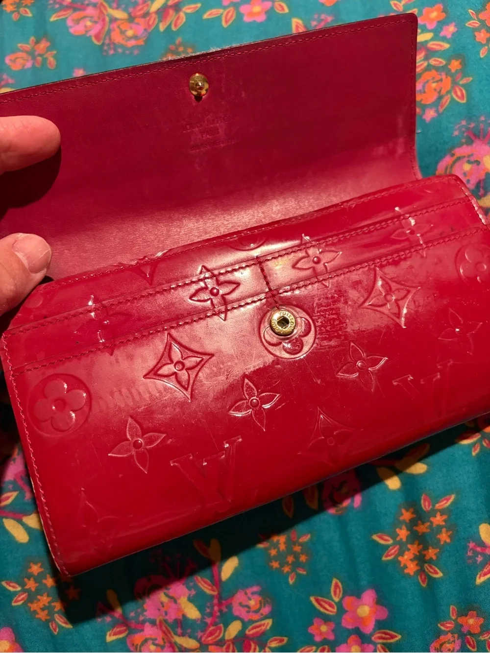 Louis Vuitton Red Vernis Embossed Long Wallet